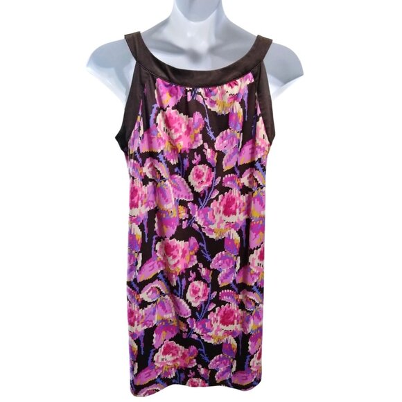 Colorful New Directions Sleeveless Floral Dress With Brown Beaded Neckline XL - Picture 5 of 6